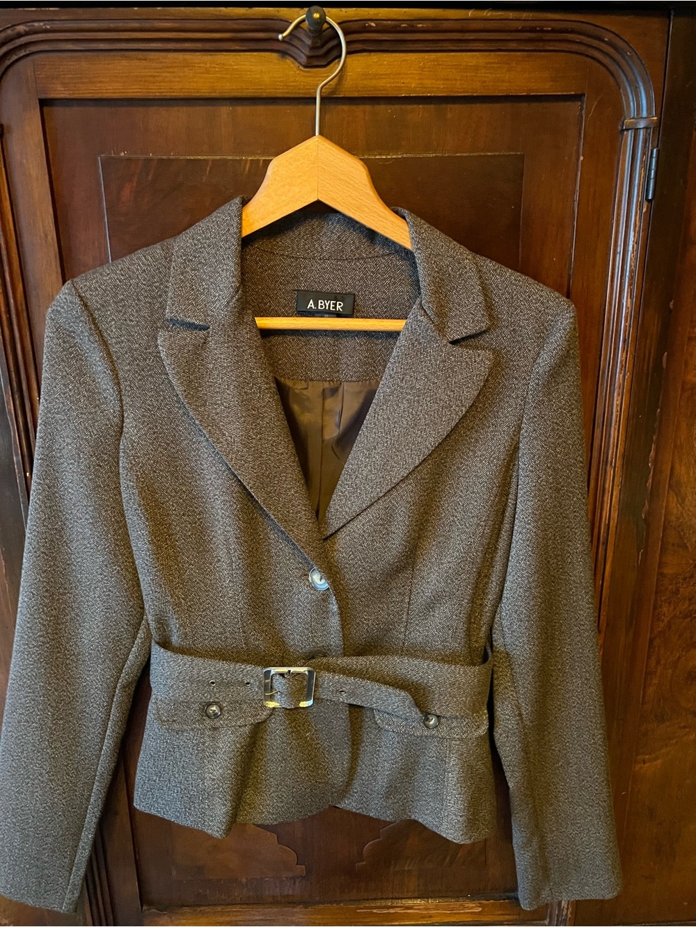 A. Byer Women's Brown Textured look Belted Blazer